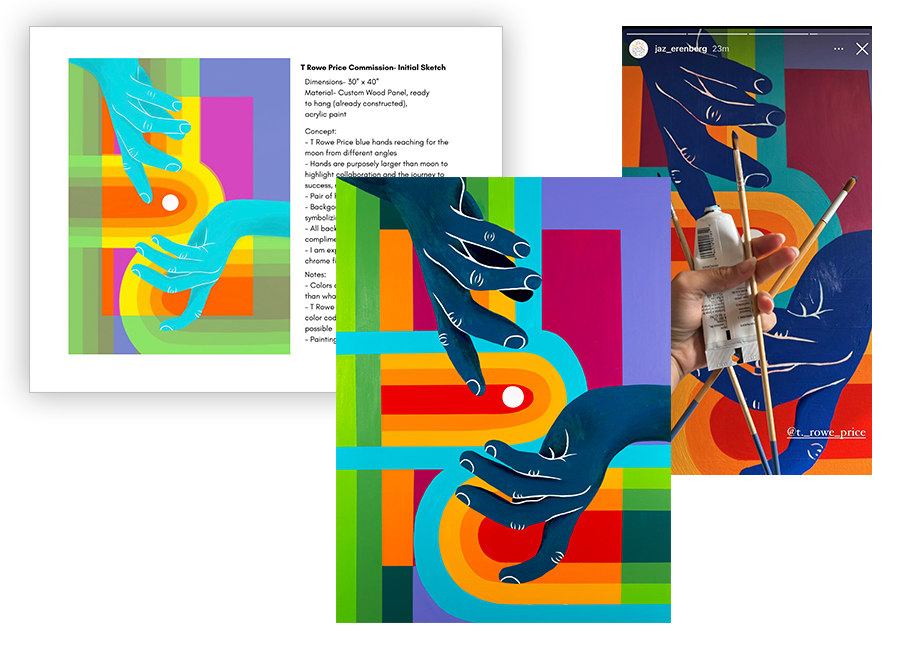 A montage of the progression of the artists' artwork.